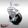 Service Caster 4 Inch SS Soft Rubber Wheel Swivel 3/8 Inch Threaded Stem Caster with Brake SCC SCC-SSTS20S414-SRS-TLB-381615